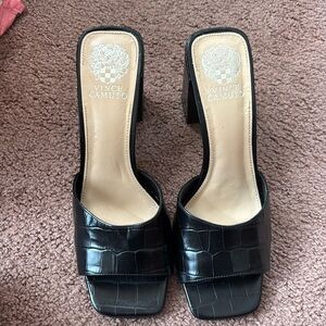 Vince Camuto Black crocodile block heels